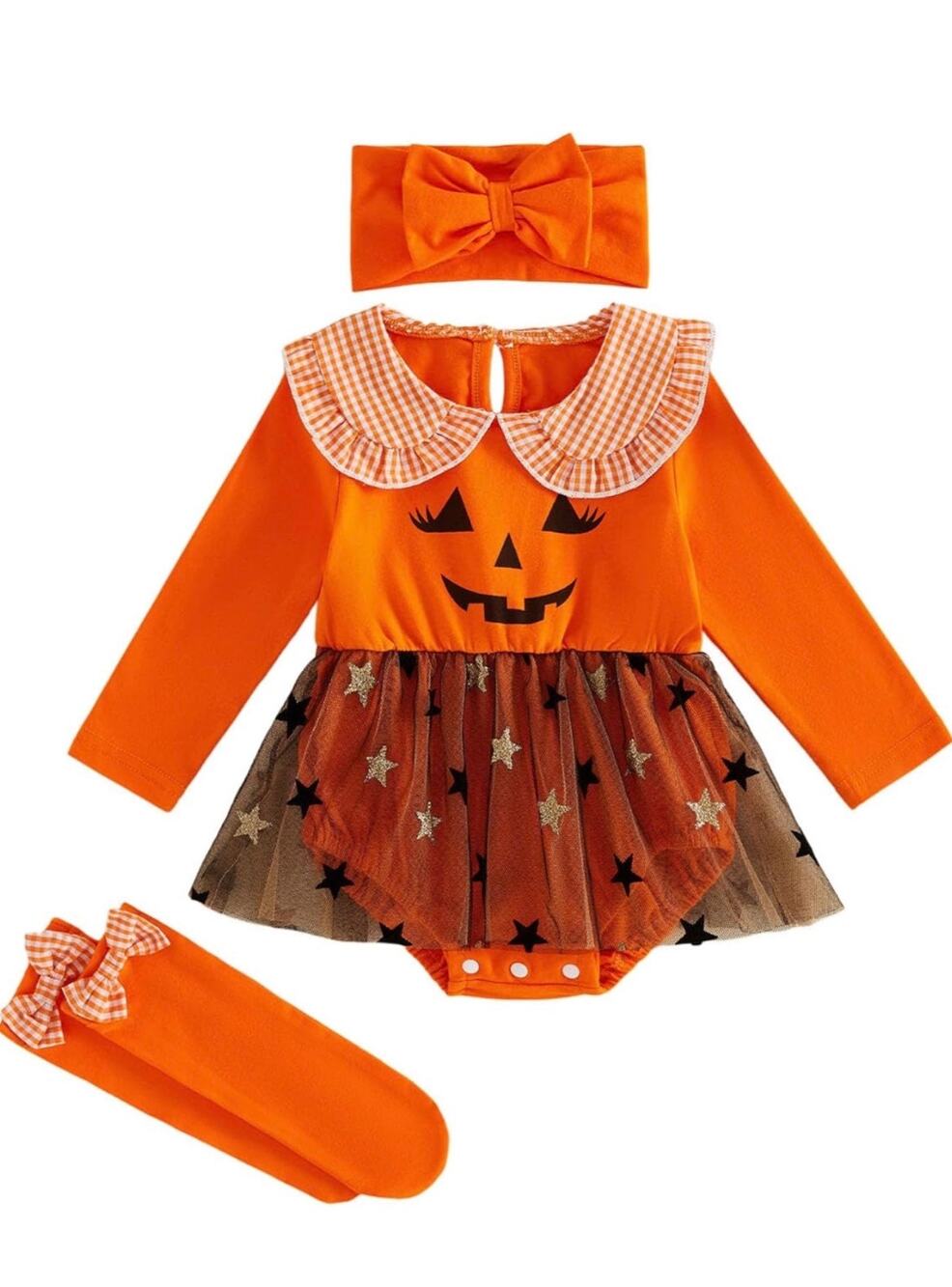 Baby Girl Halloween Outfit Infant Romper Tutu Dress Ghost Pumpkin Headband Socks